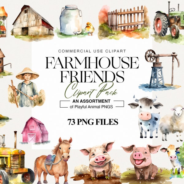 73 Cute Farm House Clipart, Cute animals, Domestic animals, Windmills, Cow, Sheep, Farmer, Farmhouse Clipart Pack