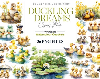 Duckling Clipart, Watercolor Duck PNG, Nursery Art (Digital Download)