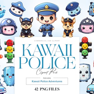 Clipart de polícia Kawaii, policial, clipart de cão policial, PNG bonito da polícia, veículo policial, cartão de aniversário da polícia