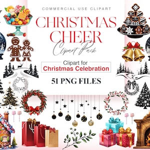 Watercolor Christmas Clipart, Christmas Tree, Ornaments, Decoration, Cards, Santa&#39;s Workshop, Christmas PNG