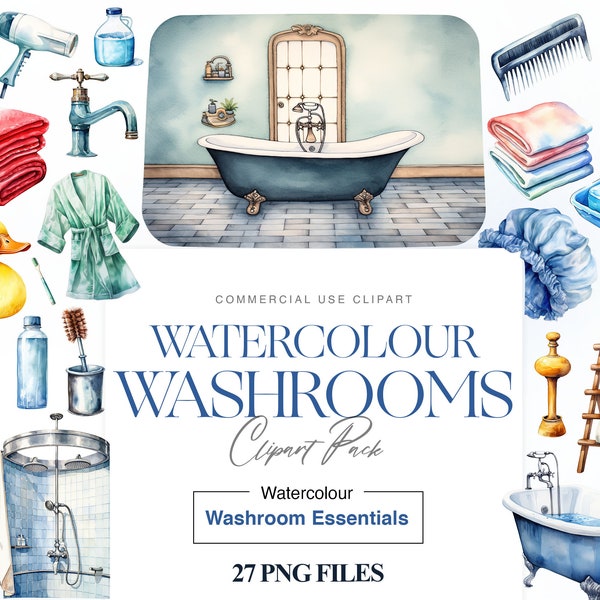Bathroom Clipart, Watercolor Shower, Washroom, Bathroom Supplies, Morning Routine, Toilet, Rubber duck PNG