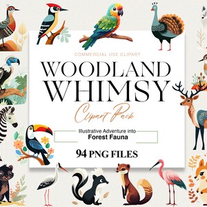 Clipart animaux des bois, singe aquarelle, cerf, renard, art mural pour chambre d'enfant, baby shower des bois, oiseau PNG