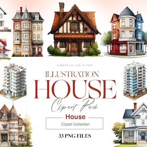 House Illustration Clipart, Cabin, Blue House, Cottage Clipart, Mansion, Cute Housewarming Gifts, House PNG