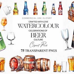 Watercolor Beer Clipart, Beer Bottle, Beer Can, Fathers Day, Beer PNG, St Patrick Day, Brewing Clipart, Beers