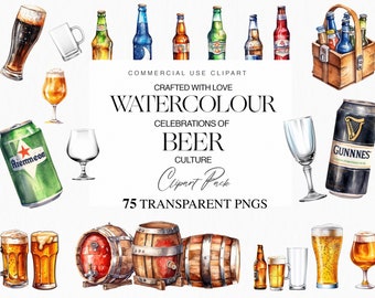 Watercolor Beer Clipart, Beer Bottle, Beer Can, Fathers Day, Beer PNG, St Patrick Day, Brewing Clipart, Beers