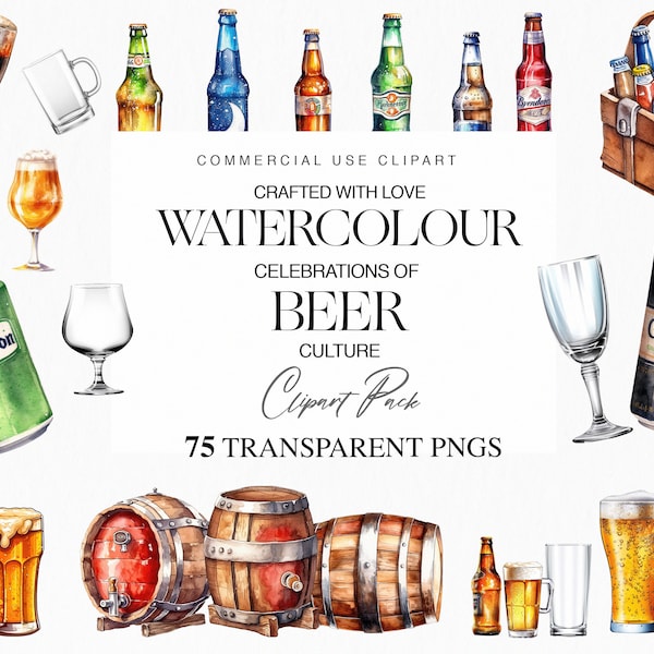 Watercolor Beer Clipart, Beer Bottle, Beer Can, Fathers Day, Beer PNG, St Patrick Day, Brewing Clipart, Beers