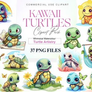 Clipart tortue de mer kawaii, animal de l'océan, tortue de mer mignonne, autocollant, art mural, t-shirt tortue, animaux tropicaux