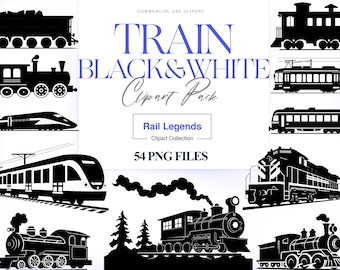 Train Silhouette Clipart, Steam Train PNG, Vintage, Railway Transportation, Bullet Train Printable, Wall Art