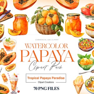 Clipart aquarel papaja, aquarel tropisch fruit, exotisch, papaja png, afbeeldingen zomerfruit, vers fruit