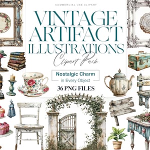 Clipart vintage minable aquarelle, objet ancien, machine à coudre, rustique, clé, lampe, théière, noyau de chalet PNG