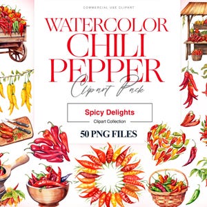 Chili Pepper Clipart, Watercolor Chillies, Red Pepper Clipart, Chilli Sauce, Vegetable Clipart, Chili, Asian