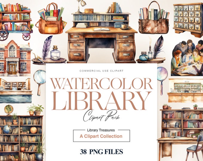 Watercolor Fantasy Library Clipart, 20 (300 DPI) Transparent Images ...