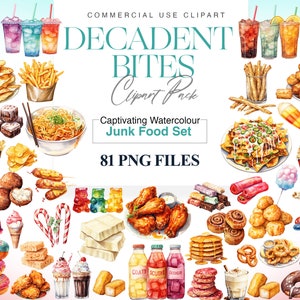 Clipart malbouffe, aquarelle dessert, beignet, pizza, sodas, boissons, hamburger PNG, cadeaux pour gourmets, Fast Food PNG