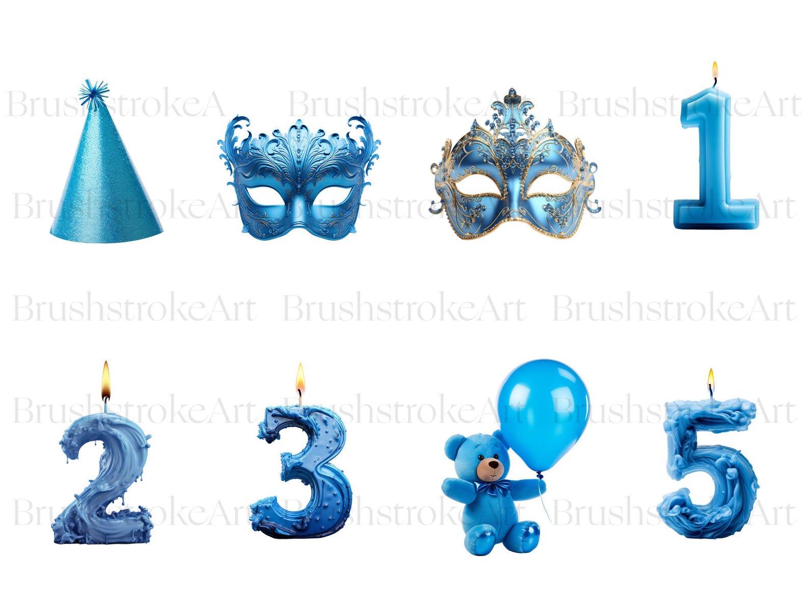 Blue Birthday Clipart, Boys Birthday, Party Clipart, Celebration, Happy ...