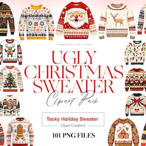 Ugly Christmas Sweater Clipart, Christmas Costume, Ugly Sweater Art, Winter, Cozy Sweater Clipart, Holiday