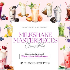 Aquarel Milkshake Clipart, Aardbei, Chocolade Milkshake, Mango Shake, Dessert Clipart, Zomerdrankjes