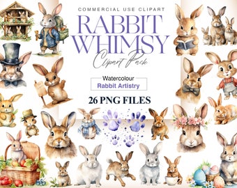 Watercolor Bunny Clipart, White Rabbit, Cute Bunny, Rabbit Nursery, Spring, Animal Clipart, Easter Bunny PNG