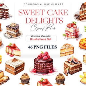 Watercolor Cake Clipart, Chocolate Cake PNG, Wedding, Baby Shower, Birthday Cake, Vanilla Cake Clip Art