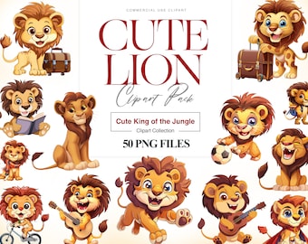 Cute Lion Clipart, Watercolor Baby Lion, Safari Animals, Little Lion, Boho Animal, Jungle Lion Baby Shower