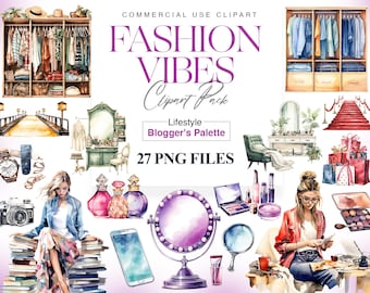 Fashion Accessories Clipart, Watercolor Fashion, Cosmetics, Lipstick, Perfume, Makeup, Heels, Fashion PNG