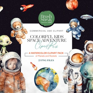 Kinder-Weltraum-Clipart, Aquarell-Weltraum, süßer Astronaut, Raketenschiff, Weltraum-Kinderzimmer-Dekor, Planeten, Weltraum PNG