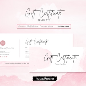 Editable Gift Certificate Template, Gift Card, Printable Gift Certificate Template, Voucher Template Download