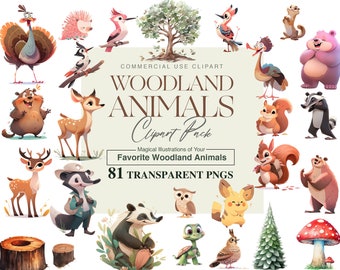 Watercolor Woodland Animals Clipart, Nursery Decor (81 PNG)