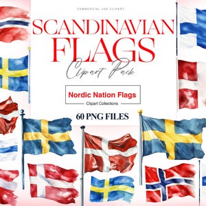 Clipart bandiera scandinava, bandiera acquerello, Danimarca, croce scandinava, bandiera svedese, nazionale, bandiera finlandese