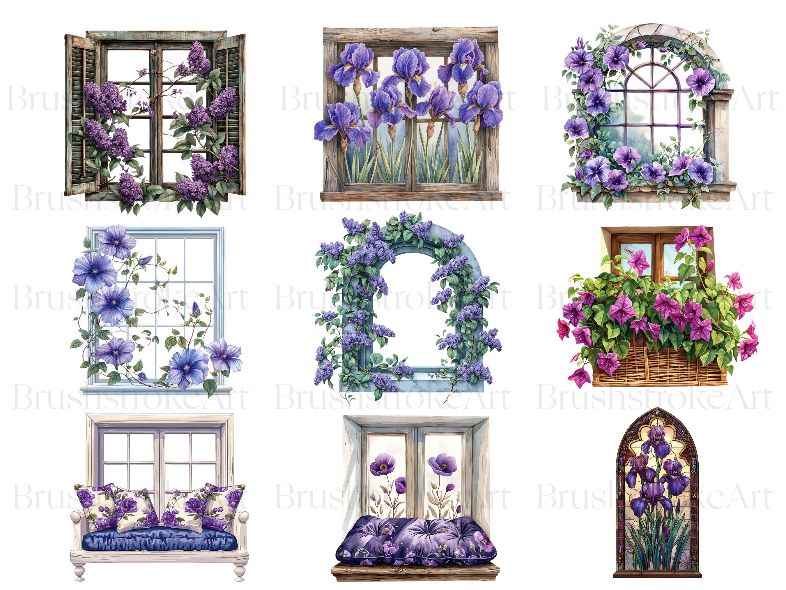 Watercolor Floral Windows Clipart, Spring Morning Window, Cottage Core ...