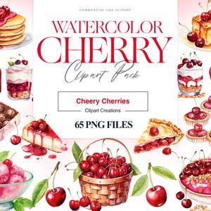 Aquarell Kirsche Clipart, rote Kirschtorte, Wildkirschen PNG, Obst Clipart, Kirschdrucke, Naturliebhaber Geschenk