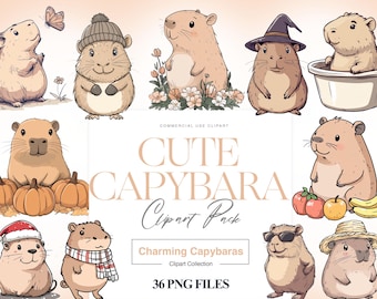 Cute Capybara Clipart, Cute Animal Capybara Family, Halloween Capybara Artwork, Kawaii Capybara, Christmas