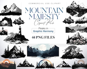 Mountain Silhouette Clipart, Mountain Outline, Forest, Trees, Mountain Life, Mountain Range, Landscape PNG