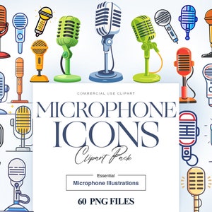 Watercolor Microphone Clipart, Mic PNG, Music Microphone, Singing Decal, Vintage Microphone, Retro Mic PNG