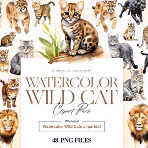 Clipart di gatti selvatici, PNG di animali africani, Clipart di leone, PNG di tigre, Pantera nera, Predatori di gatti, Clipart di leopardo