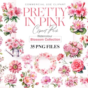 Clipart de flor rosa aquarela, flor do mês de nascimento, flor de casamento boho, flor de cerejeira, tulipa, rosas png