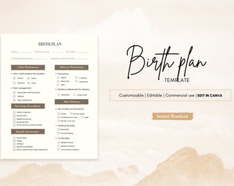 Modèle de plan de naissance par césarienne, section C, Préférences de naissance, Plan de naissance imprimable, Rédaction d'un plan de naissance PDF