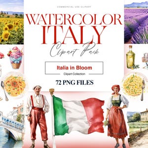 Watercolor Italy Clipart, Pizza Italian Food PNG, Mediterranean, Italian Flag, Rome, Italian Vacation Clipart