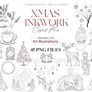 Christmas Decor Clipart, Christmas Tree PNG, Christmas Ornaments, Cards, Wreath PNG, Watercolor Christmas PNG