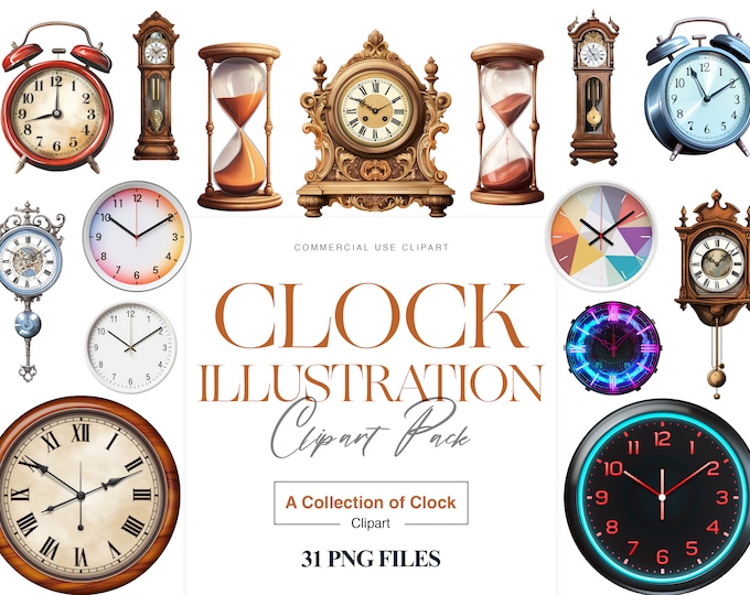 Vintage Clocks Clipart Pack, Transparent PNG, Wall Clock Illustration ...