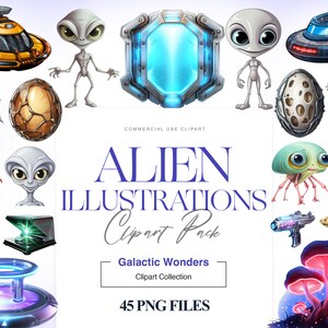45 Alien Clipart, Cute Alien Baby, UFO Clipart, Spaceship, Green Alien, Planet Clipart, Space, Alien Graphics