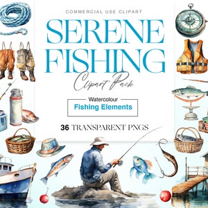 Clipart pêche aquarelle, pêcheur, boîte de vers, cannes à pêche, bateau, partie à la pêche, fête des pères, poisson PNG