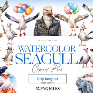Clipart di gabbiano ad acquerello, Clipart di uccelli da spiaggia, PNG di gabbiano, Clipart di uccelli marini, Gabbiani di mare, Uccelli bianchi