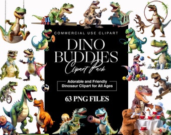Cute Dinosaur Clipart Pack - Watercolor Dino PNG Images for Invitation ,Nursery Decor, Crafts and Designs
