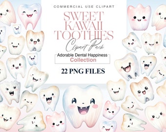 Watercolor Tooth Clipart, First tooth, Cute Teeth, Children's Kawaii Clipart, Gift for Teachers, Baby Shower