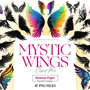45 Angel Wings PNG Images, Fairy Wings Clipart, Rainbow Clip Art, Black Wings Silhouette, Wall Art, Designs
