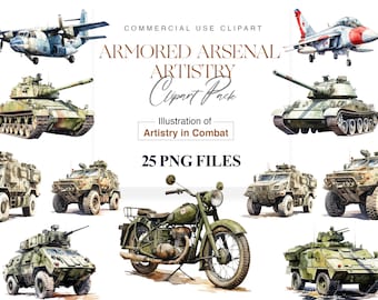 Watercolor Army Vehicle Clipart, Tank, Helicopter, Fighter Jet, Plane, Submarine, Aircraft, Military Jeep PNG