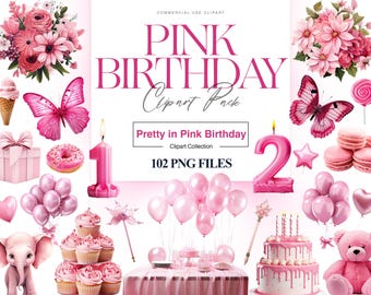 Rosa Geburtstag Clipart, Geburtstag Ballon, Rosa Geburtstagskuchen, alles Gute zum Geburtstag PNG, Rosa Geburtstag Party Clipart