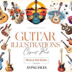Guitar Clipart, Classic Guitar, Acoustic, Vintage Guitar, Floral Guitar, Music Clipart, Electronic Guitar PNG