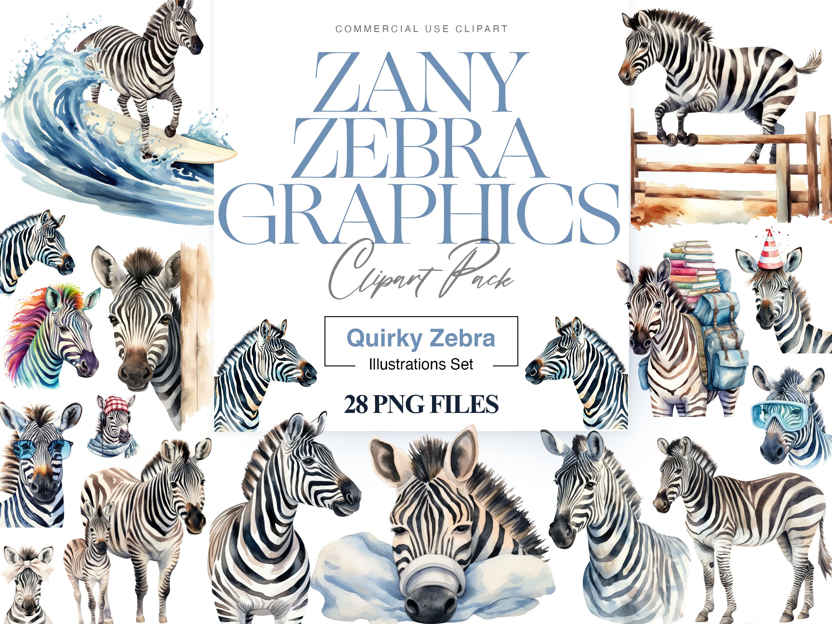 28 Watercolor Zebra Clipart, Baby Zebra, Nursery, Safari Animals, Birthday Gifts, Baby Shower, Zebra Shirt