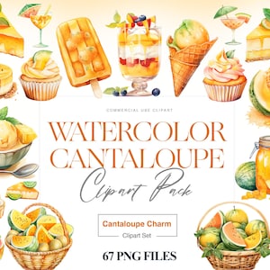 Cantaloupe Clipart, Watercolor Fruit PNG, Cantaloupe, Ice Cream, Sweet Fruit Slices, Melon Clipart, Menu Art